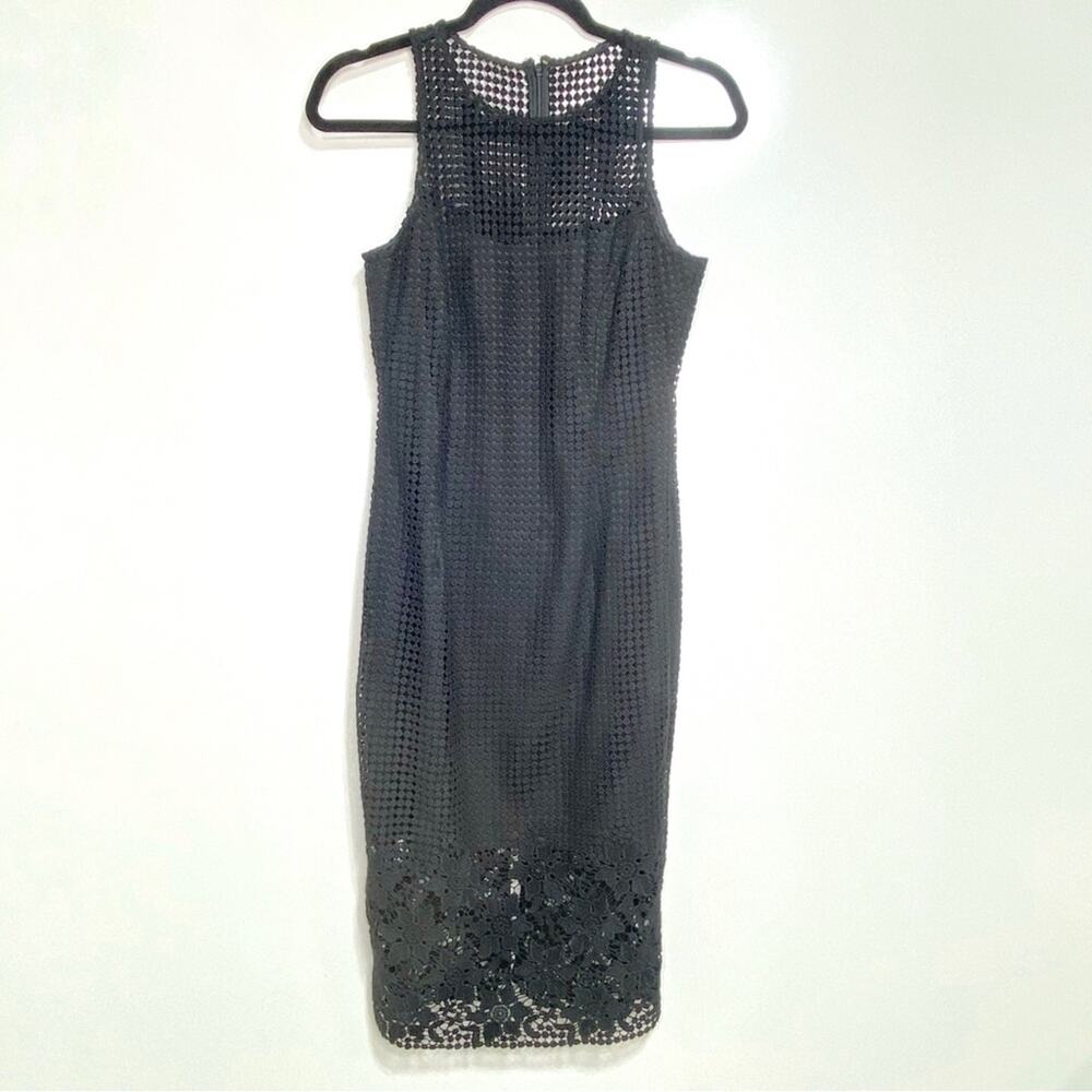 WHBM Mixed Lace Sheath Sleeveless Bodycon Black Dress Midi Length 2